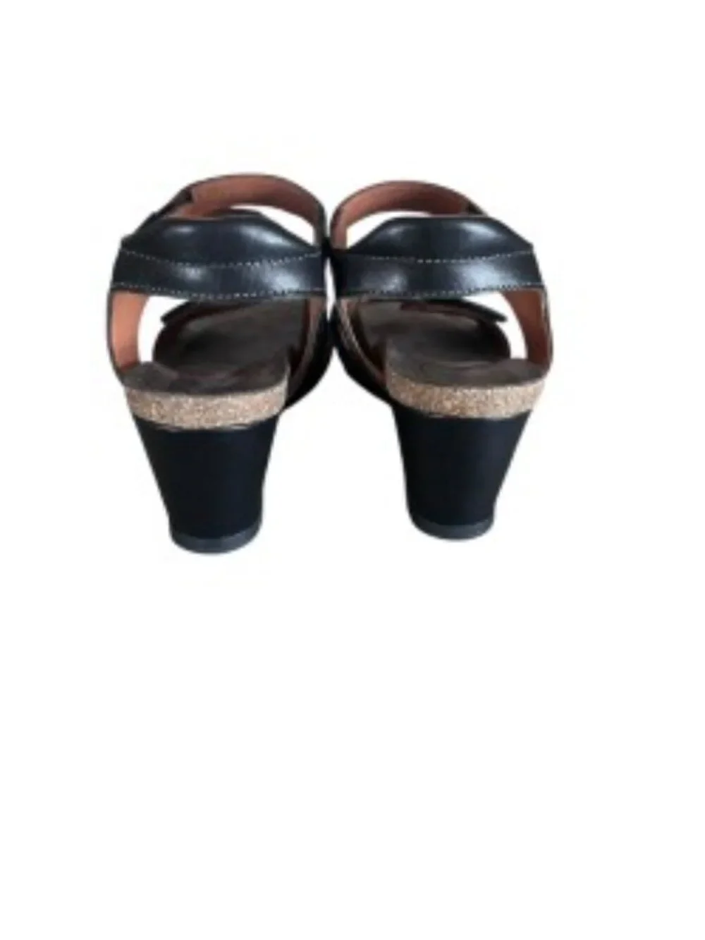Taos Footwear Wizard Black Leather Wedge Sandal 37